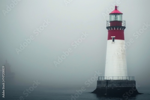 Red and White Lighthouse in the Middle of the Ocean