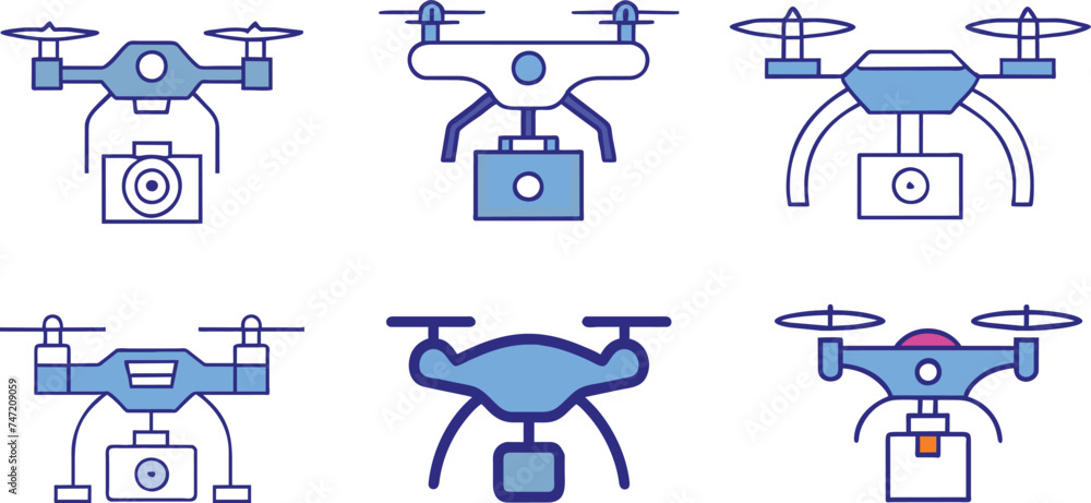 Set of drone icons. Outline icons with editable stroke collection. Set of drone icons. Outline icons with editable stroke collection.
