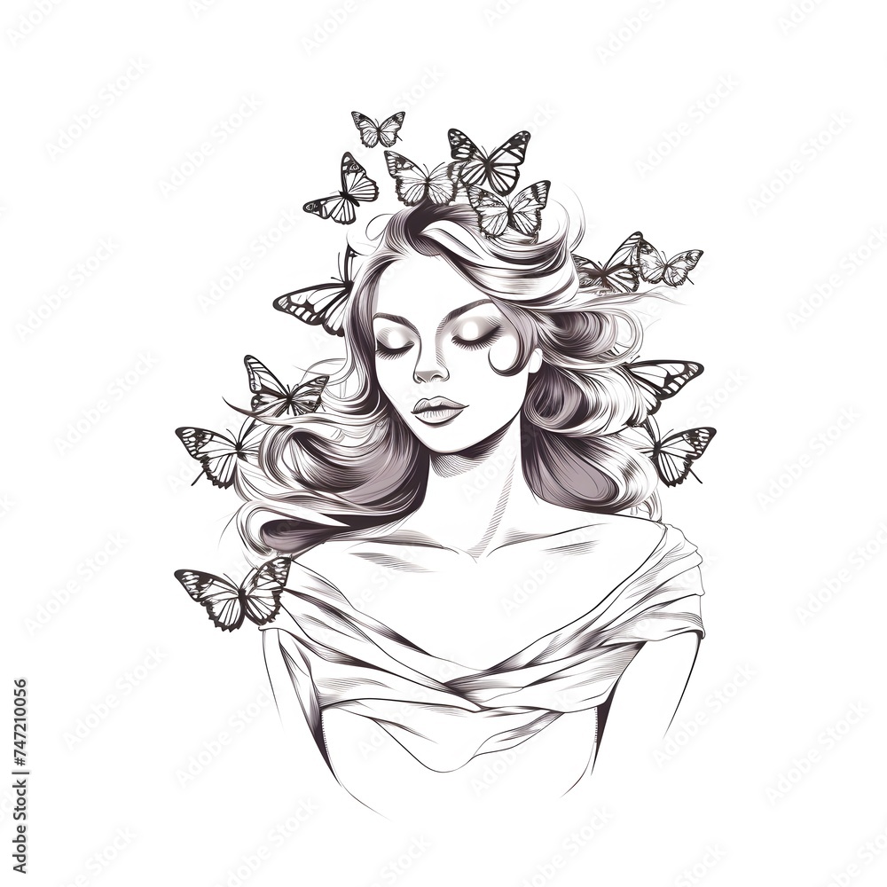 Woman with butterflies line art Woman with butterflies line art