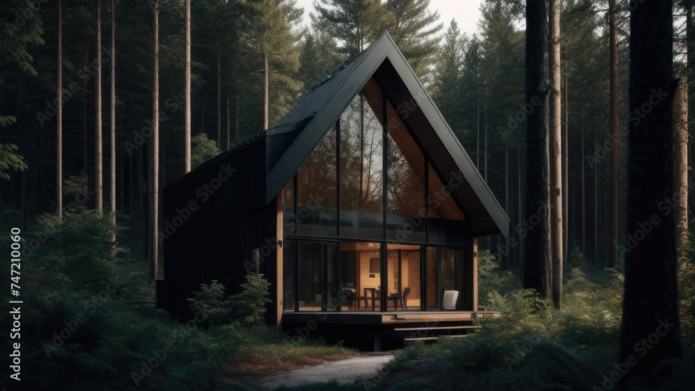 Modern luxury cabin house in deep forest Modern luxury cabin house in deep forest