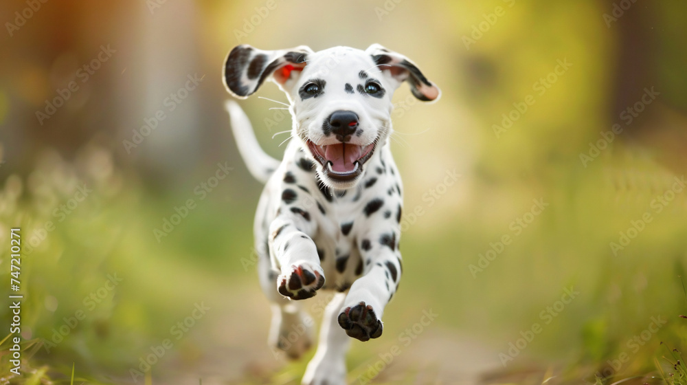 Happy dalmatian puppy running