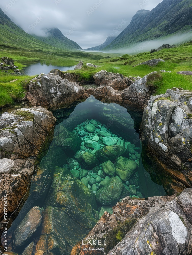 Obraz premium Water Body Surrounded by Rocks and Grass