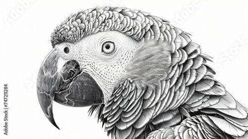 Head of a congo grey parrot. Portrait of wild 
