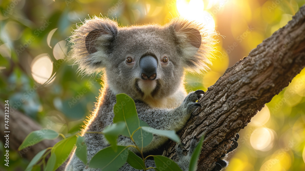 Fototapeta premium wildlife photography, authentic photo of a koala in natural habitat, taken with telephoto lenses, for relaxing animal wallpaper and more