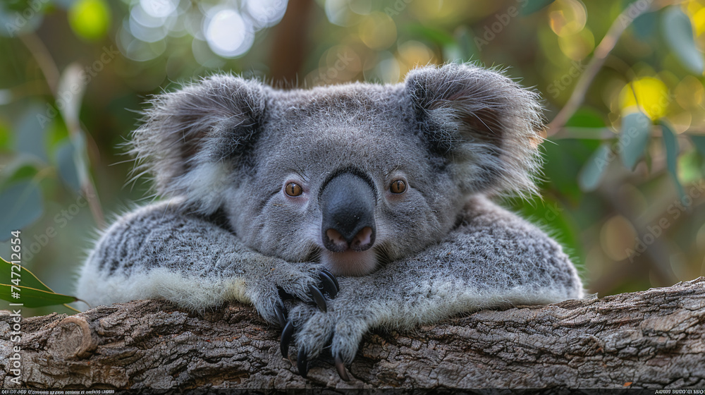 Fototapeta premium wildlife photography, authentic photo of a koala in natural habitat, taken with telephoto lenses, for relaxing animal wallpaper and more