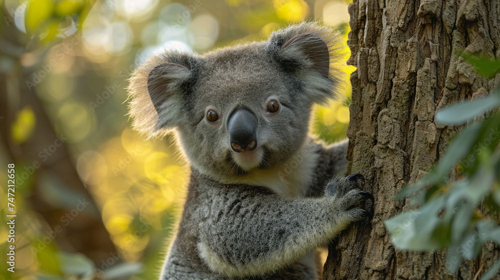 Obraz premium wildlife photography, authentic photo of a koala in natural habitat, taken with telephoto lenses, for relaxing animal wallpaper and more
