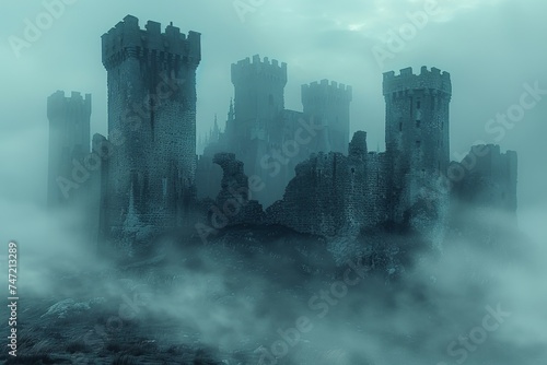 Castle Emerging From Fog in Sky
