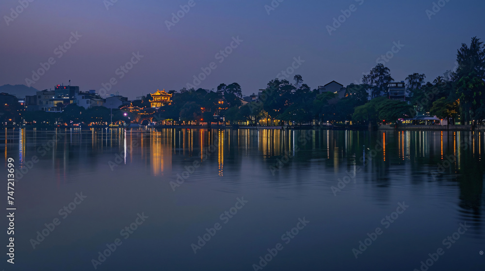 Hoan Kiem lake the center of Hanoi capital Vietn