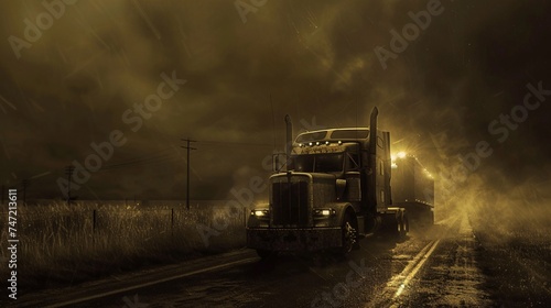 Rainy Night Drive Trucking Through the Storm Generative AI