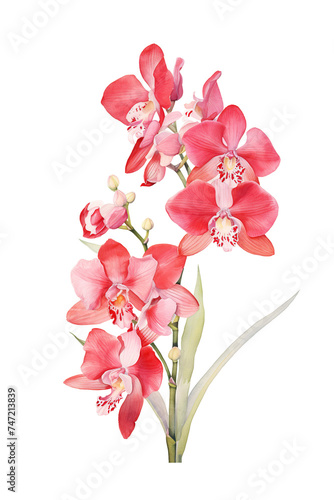 Red Orchid Watercolor Illustration