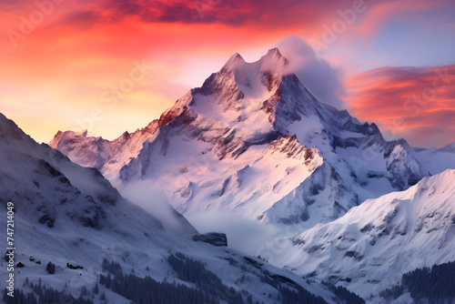 Dawn Breaking Over Majestic Snow-Capped Alps Mountains: A Captivating Show of Nature's Unrivaled Beauty © Nellie