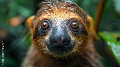 wildlife photography, authentic photo of a sloth in natural habitat, taken with telephoto lenses, for relaxing animal wallpaper and more photo