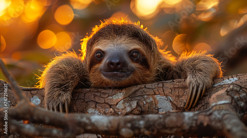wildlife photography, authentic photo of a sloth in natural habitat, taken with telephoto lenses, for relaxing animal wallpaper and more