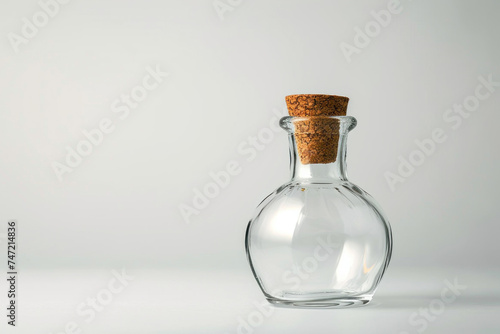 Elegant Transparent Glass Potion Bottle with Cork Stopper on a White Background