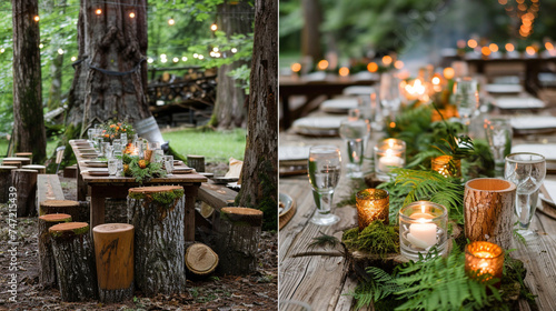 A rustic woodland wedding with tree stump decor, moss accents, and a cozy campfire reception — Creation and Development, Success and Achievement, Love and Respect © Лариса Лазебная