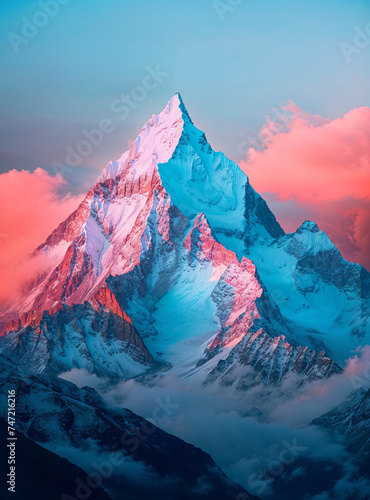 Majestic Mountain Peak at Sunset. Generative AI image photo