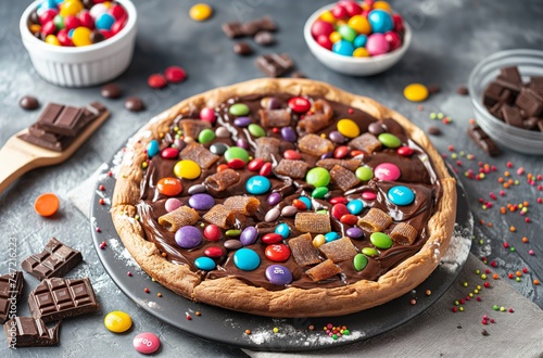 Chocolate candy cookie pizza