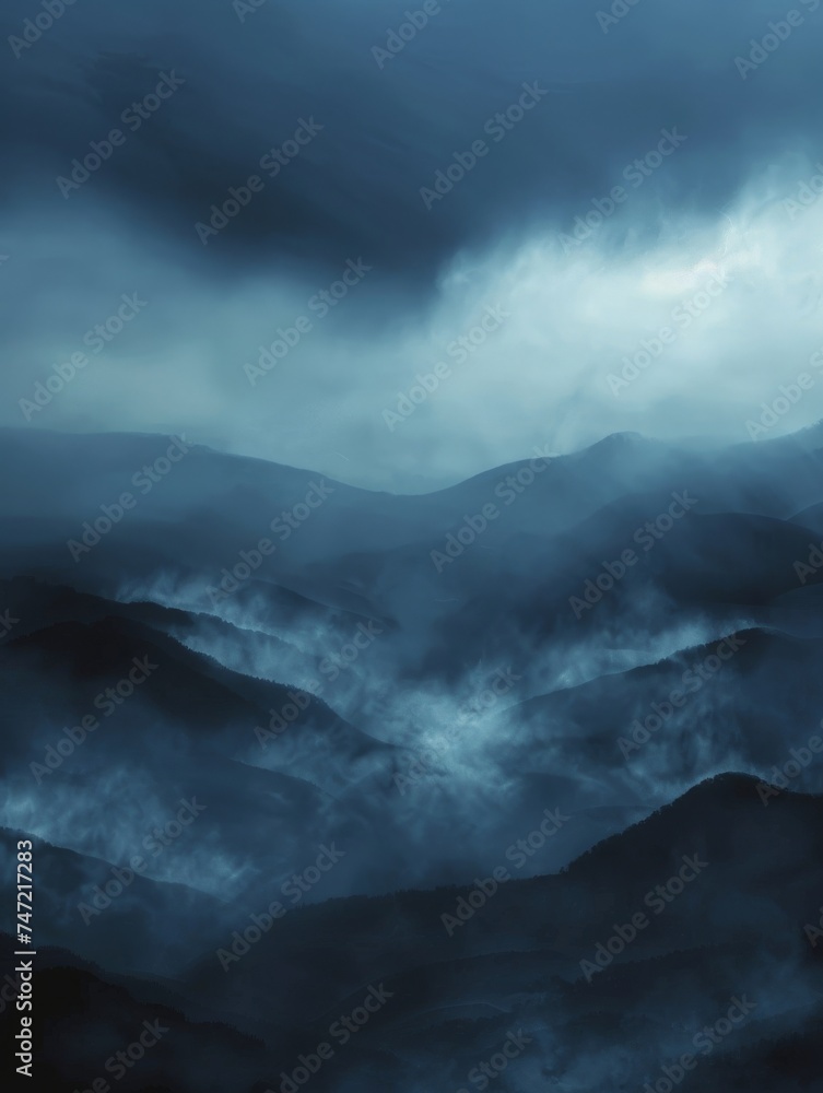 Silhouetted Mountain Range at Night