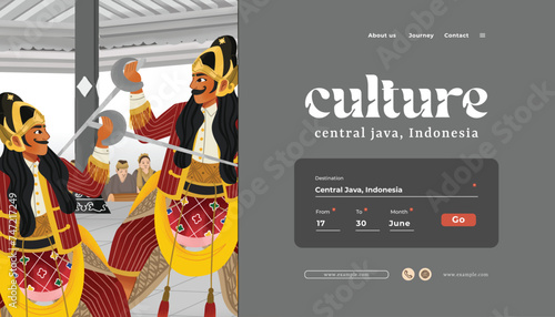 Creative layout idea with Indonesia dancer Beksan Wireng Dance Central Java Illustration photo