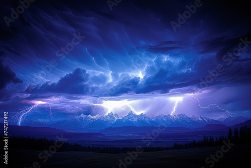 Lightning Storm Over Mountain Range