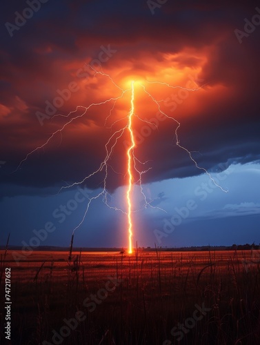 Electrifying Lightning Bolt Striking Through Cloudy Sky
