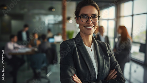 Portrait of a smiling businesswoman on her 30s, startup worker, Generative AI