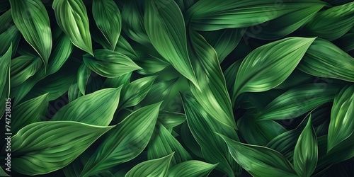 Dark green large leaves, top view, background, wallpaper.