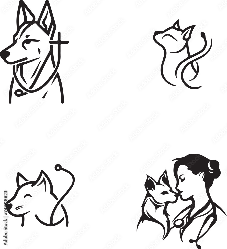 Fototapeta premium Dog and woman kissing vector logo