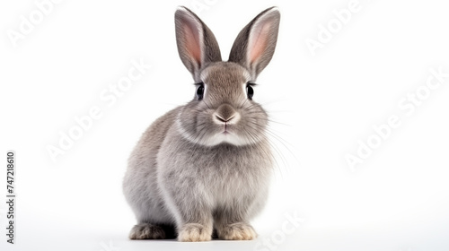 Adorable Grey Bunny with Long Ears on White Background
