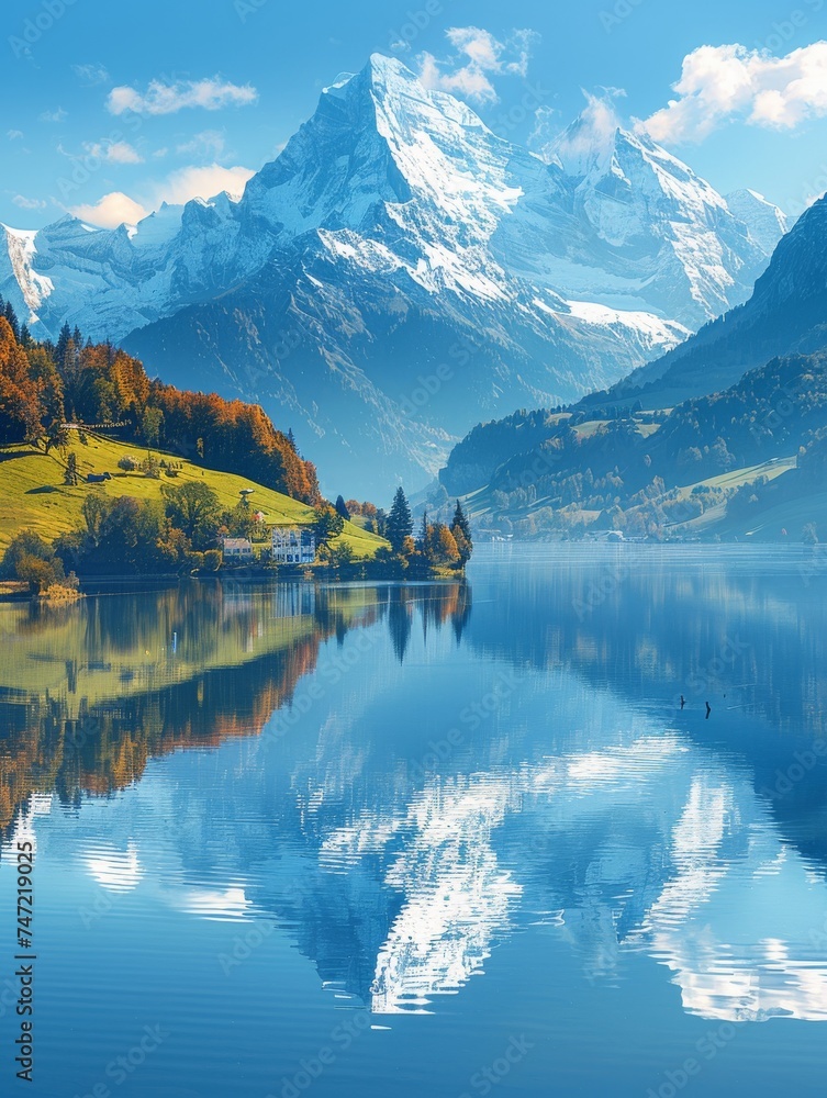 Naklejka premium Majestic Lake and Mountains Landscape