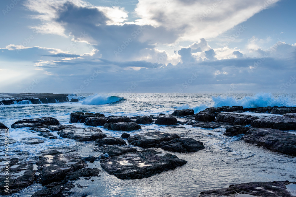 Obraz premium The Wild Coast, known also as the Transkei, is a 250 Kilometre long stretch of rugged and unspoiled Coastline that stretches North of East London along sweeping Bays, footprint-free Beaches, lazy Lago