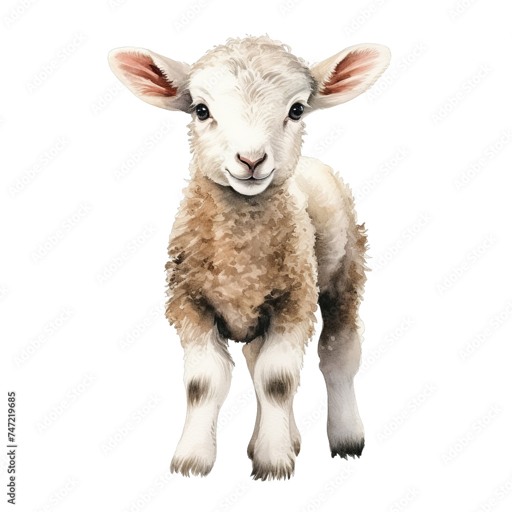 Fototapeta premium Lamb watercolor clipart illustration on transparent background