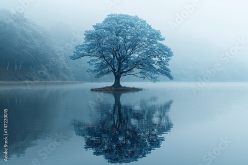 Lone Tree Standing in Middle of Lake photo