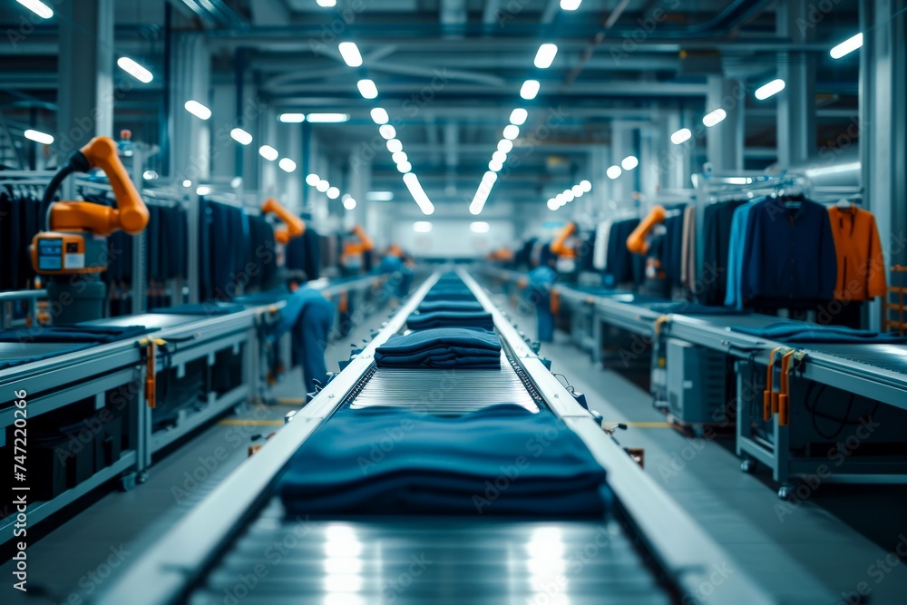Industrial Robots Sorting Textiles on Automated Production Line Industrial Robots Sorting Textiles on Automated Production Line