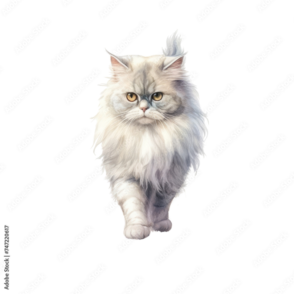Persian cat  isolated transparent background, Watercolor painting of Cute animal, PNG image file format