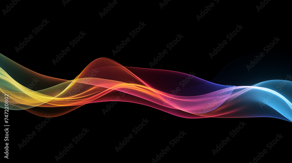 Néon effet flou, vague en mouvement, multicolore, holographique, arc-en-ciel, sur fond noir. Pour conception et création graphique, bannière Néon effet flou, vague en mouvement, multicolore, holographique, arc-en-ciel, sur fond noir. Pour conception et création graphique, bannière