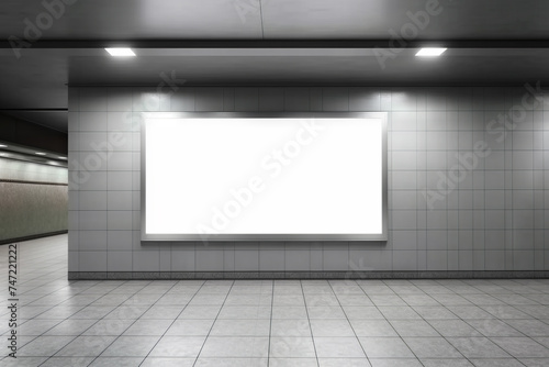 blank billboard hangs on a wall. communication, Marketing and Advertising concept.