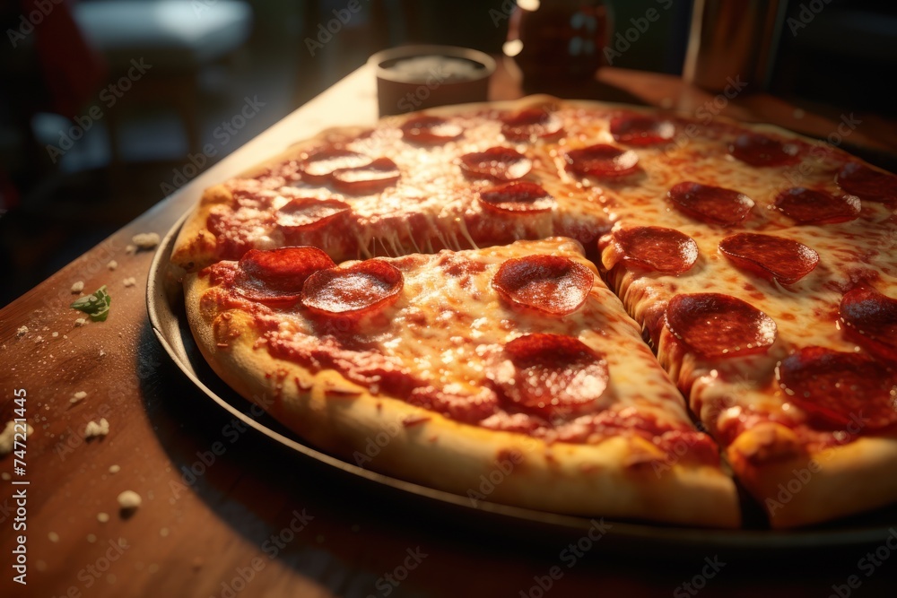 Pepperoni Pizza coming out of oven 