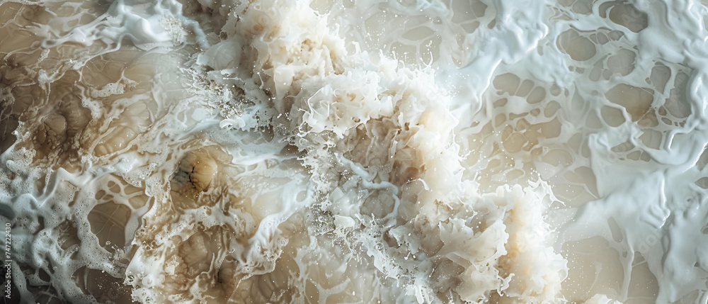 Captivating image showcasing the fluid art texture simulating natural forms in creamy beige tones