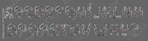 Surrealistic alphabet. Set of dreamy letters. Vector.