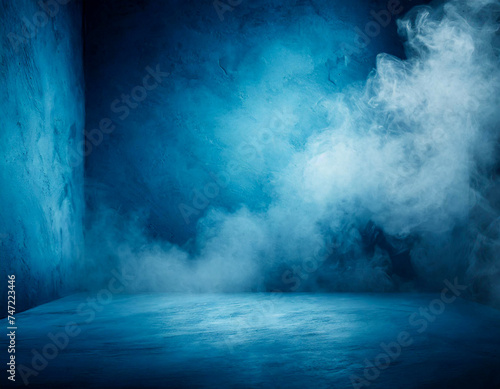dark blue room abstract cement wall with smoke float up background