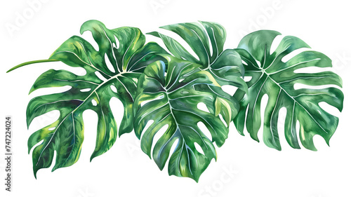 Exotic Tropical Foliage: Palm Leaves, Monstera, and More - Watercolor Vector Illustration on White Background