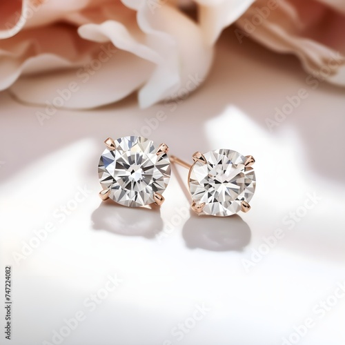 Luminary Love: Showcasing the Radiance of Diamond Stud Earrings Against a Glimmering Backdrop