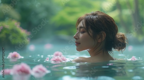 woman relaxing in a hot spring pool