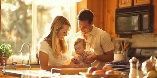 parent with little boy cooking together in the kitchen 