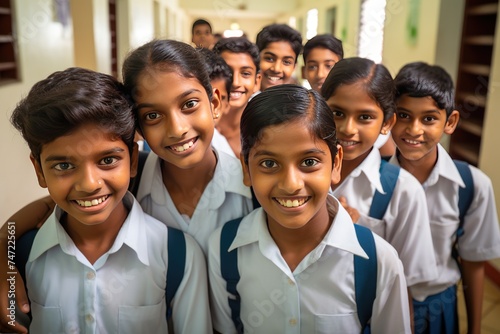 Group of cute Indian students in school Teenage school kids smiling to camera in school 