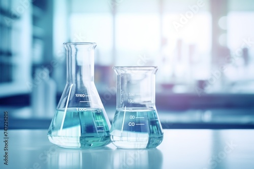 background,copy space ,water in beaker in chemistry science laboratory 