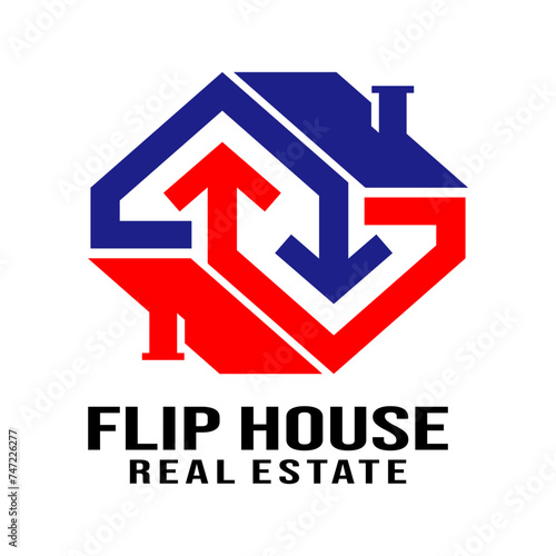 Flip house real estate logo design template vector illustration