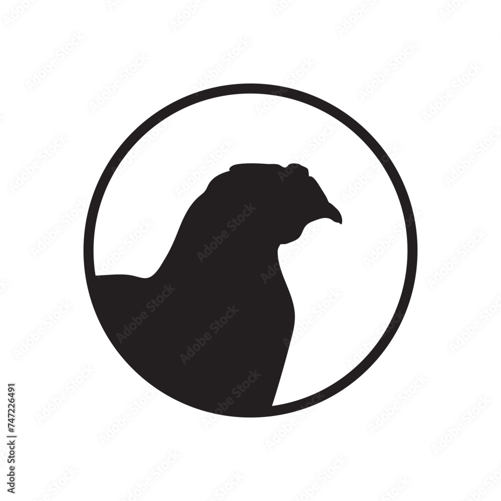 Chicken graphic icon. Chicken head in the circle sign isolated on white ...