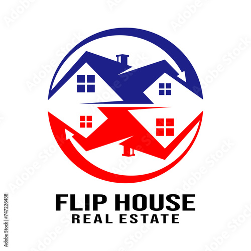 Flip house real estate logo design template vector illustration